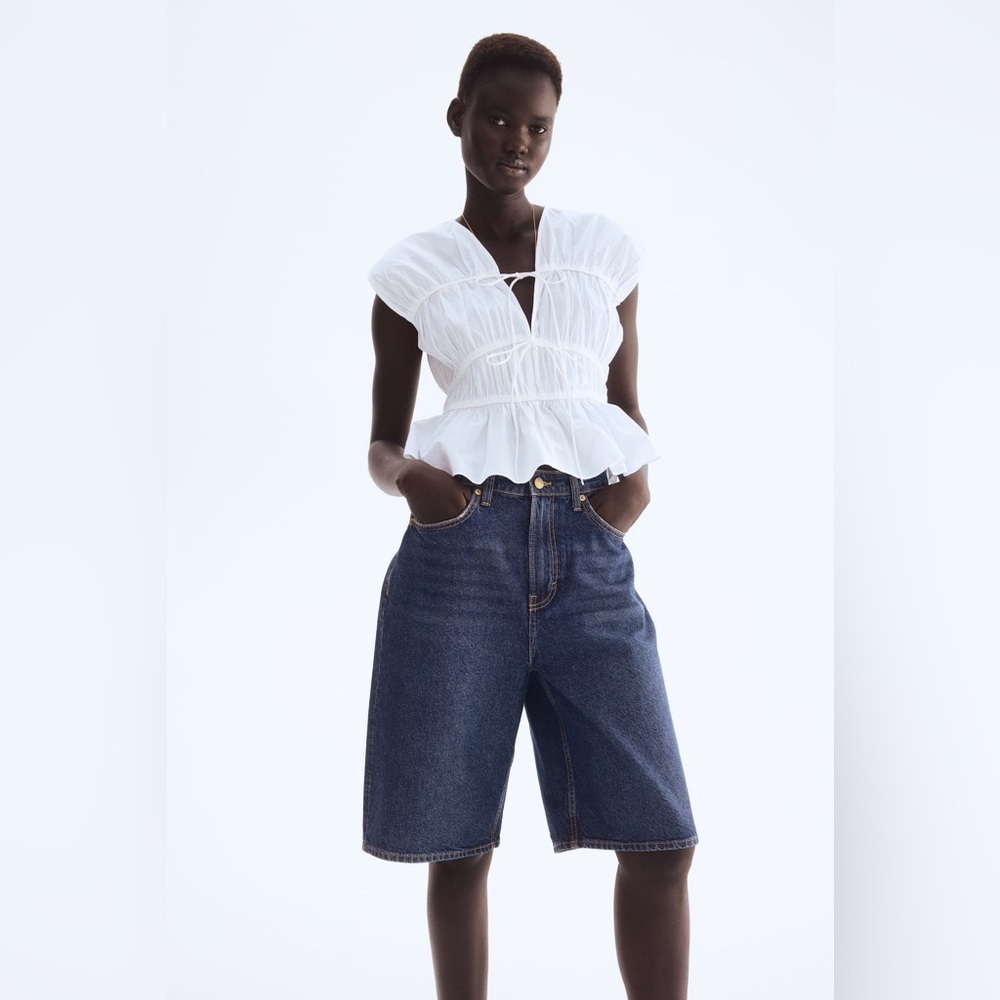 H&M White Cotton Poplin Tie-Front Blouse (Size M)